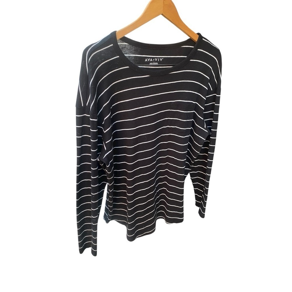 Ava & Viv Long Sleeve Pocket Plus Size T-Shirt Black & White I Size:X/14W - Picture 3 of 7